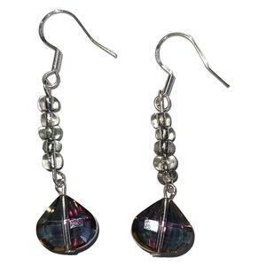 Sterling Silver 925 Aurora Borealis Crystal Glass Drop Dangle‎ Earrings Handmade